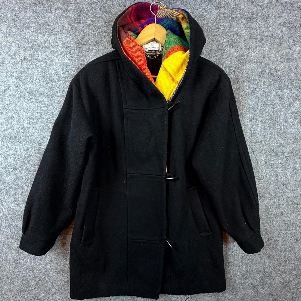 Vintage Maggie Lawrence Wool Duffle Coat Womens 10 Black Hooded Outdoor Toggle